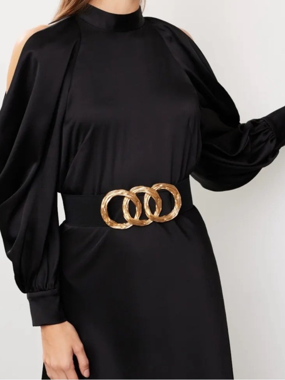Arias New York $795 Retail Cold-Shoulder Halter Neck Black Midi Dress Size 6 - Picture 2 of 12